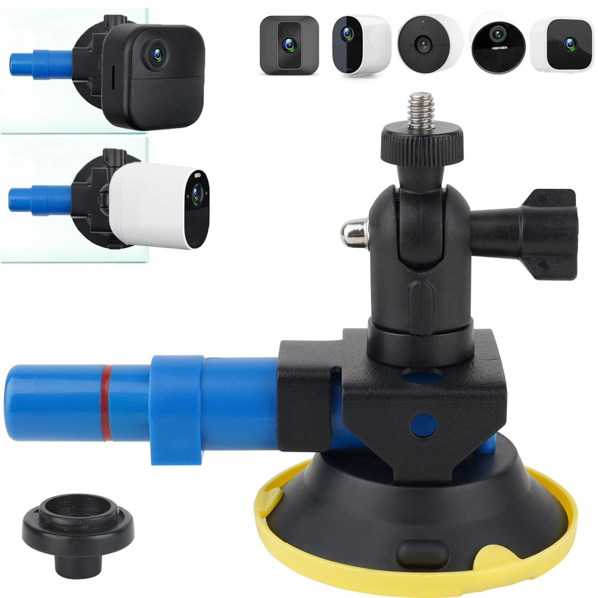Mippko Suction Cup Mount For Blink/Arlo/Wyze/Ring/Simplisafe/Nest Camera,Camera Window Mount,Adjustment 1/4' 20 Threaded,Air Pump Vacuum Suction Glass/Metal/Tile Wall,No Drill No Screws
