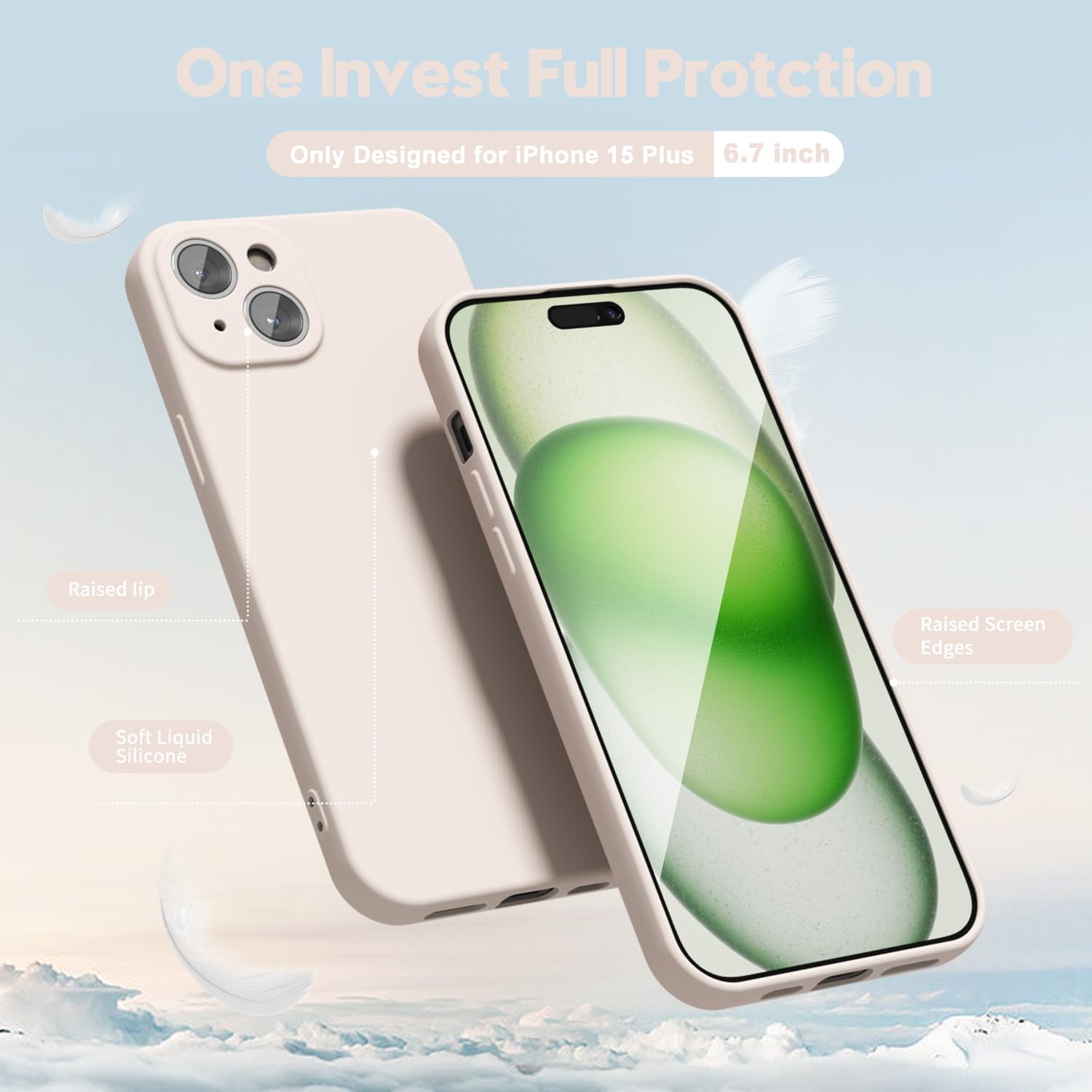 Oakxco For Iphone 15 Plus Phone Case Liquid Silicone, Thin Slim Soft Rubber Gel Tpu Plain Simple Cover For Women Girl Cute, Matt