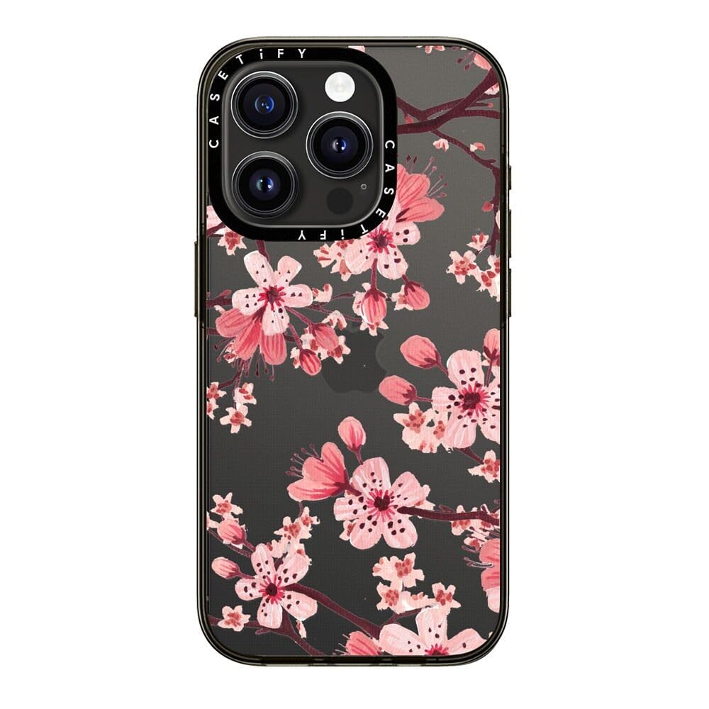 Casetify Compact Iphone 15 Pro Case [2X Military Grade Drop Tested / 4Ft Drop Protection]   Watercolor Blossom   Clear Black