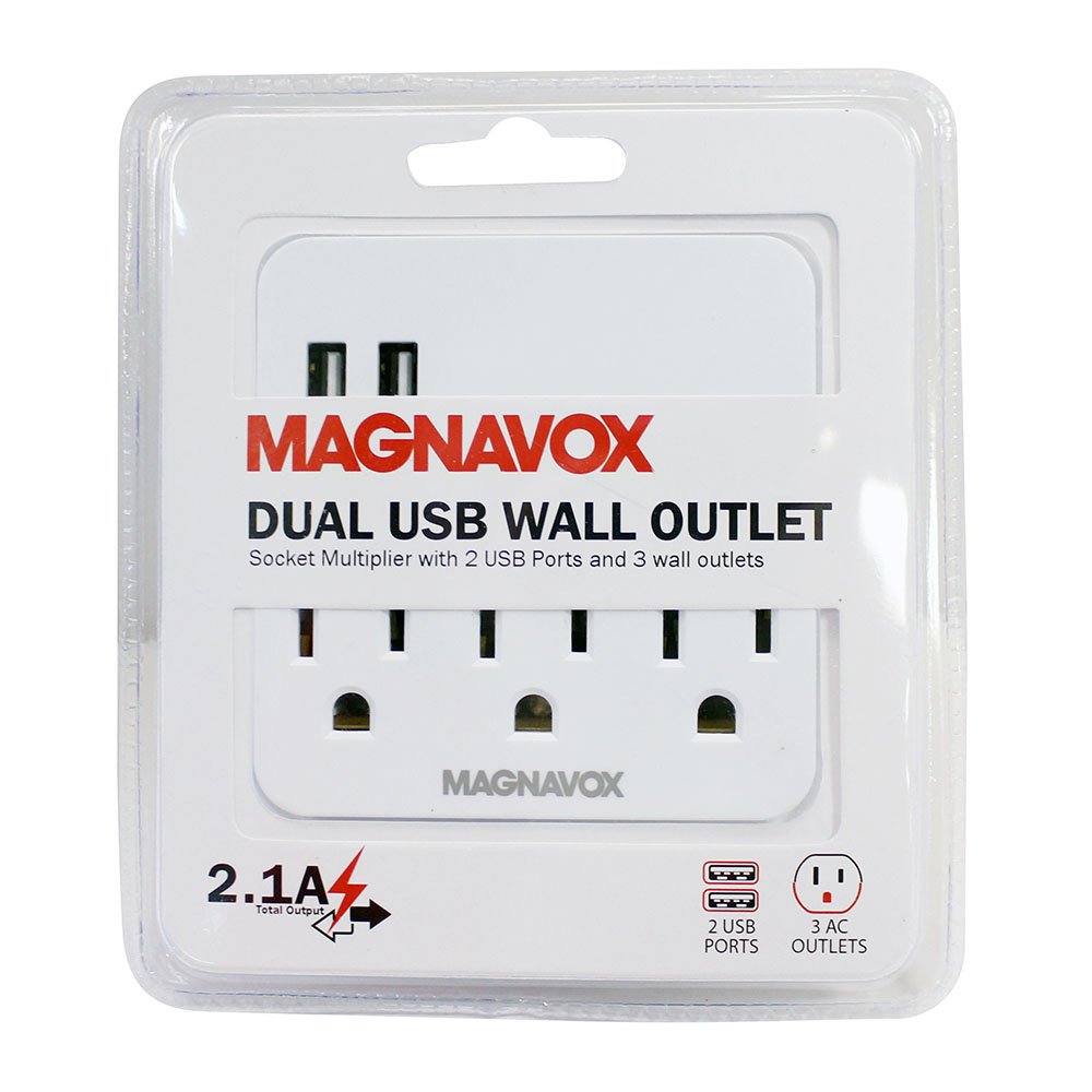 Magnavox Desk Top 2 Usb Ports And 3 Wall Outlets Multi Functional Wall Outlet Surge Protector Charging Port