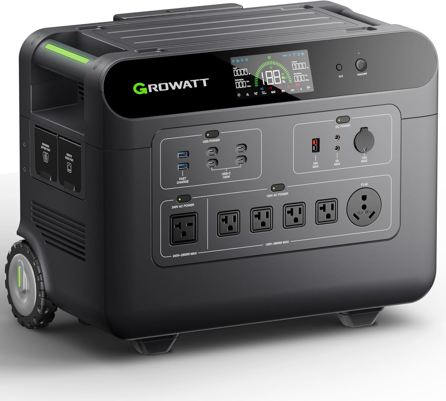 GROWATT HELIOS 3600 Portable Power Station, 3600Wh LFP Battery, Expandable to 240V/7200W AC Output, Up to 36kWh, Solar Electric
