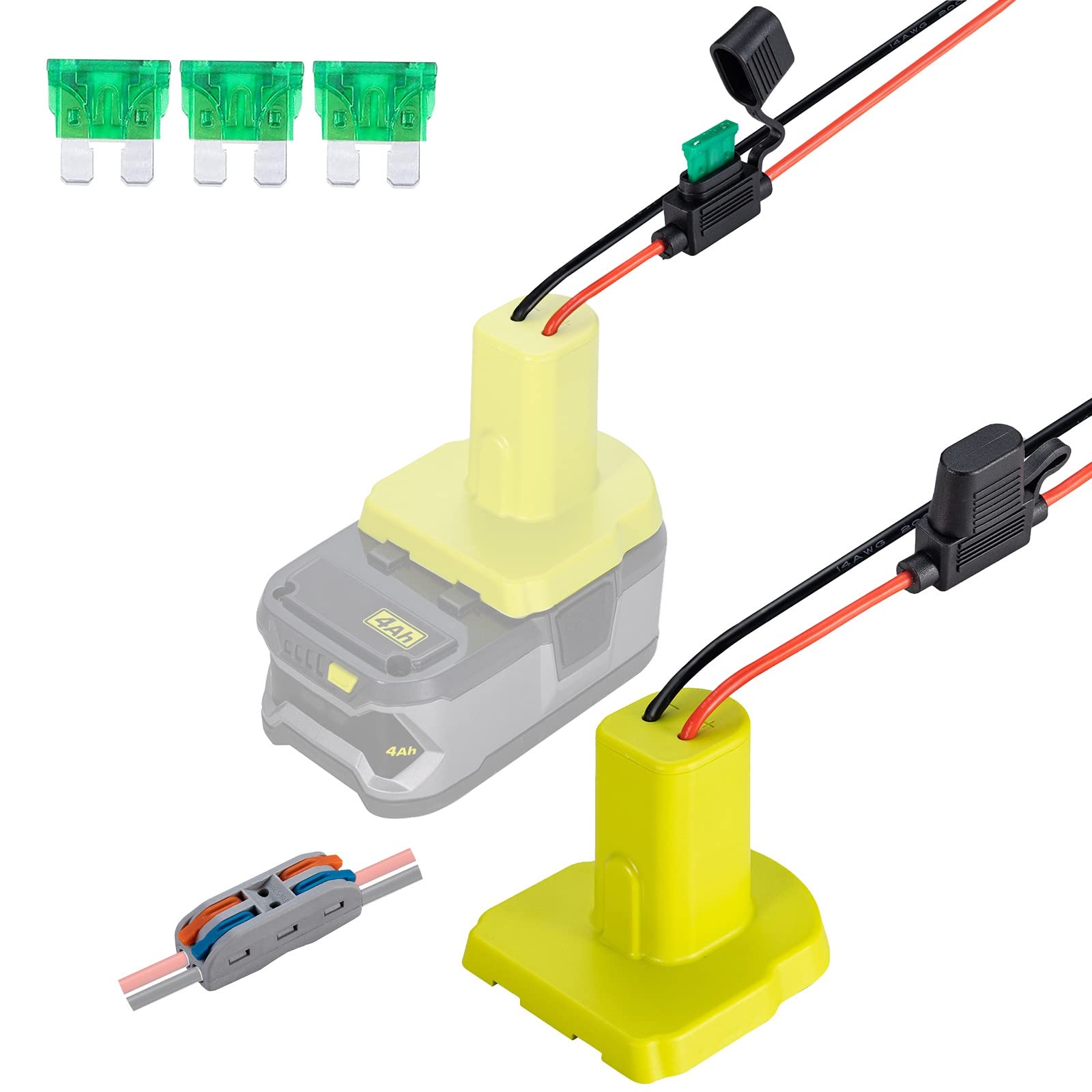 Power Wheel Adapter For Ryobi 18V Battery With 30A Fuse & Wire Terminals, Power Connector For Rc Car, 14 Gauge Robotics, Rc Truc