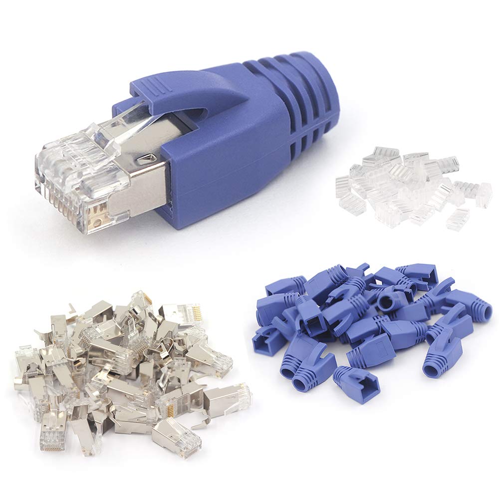 VCE RJ45 Connectors CAT7/CAT6A 30-Pack, Non-Pass-Thru Shielded Modular Plugs for Thick Cable, 3-Prong 50u Gold Plated Ethernet E