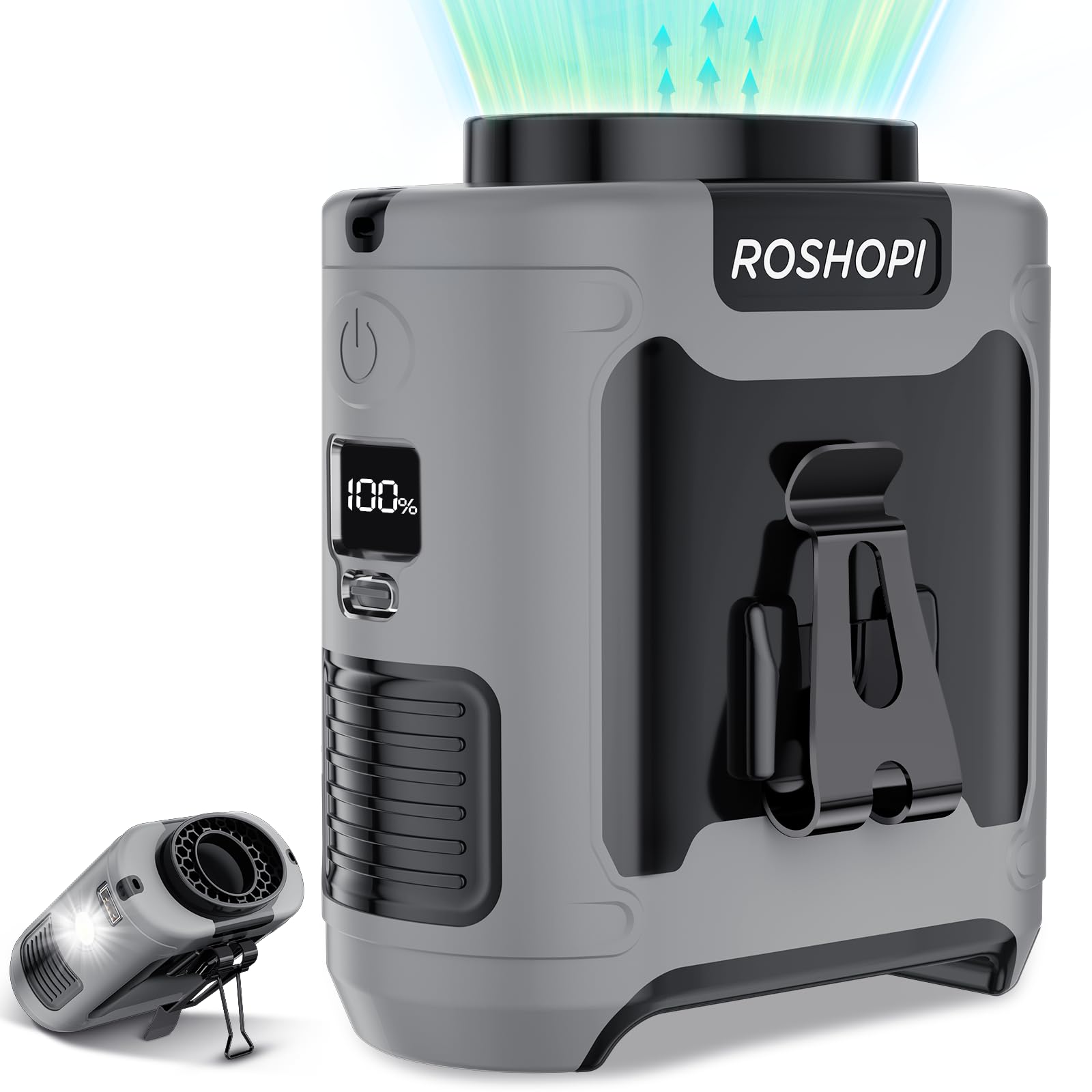 2025 AI Portable Fan Rechargeable -10000mAh, 40H Work Time with 5 Speeds 16000RPM Strong Airflow, Personal Waist Fan with Flashl