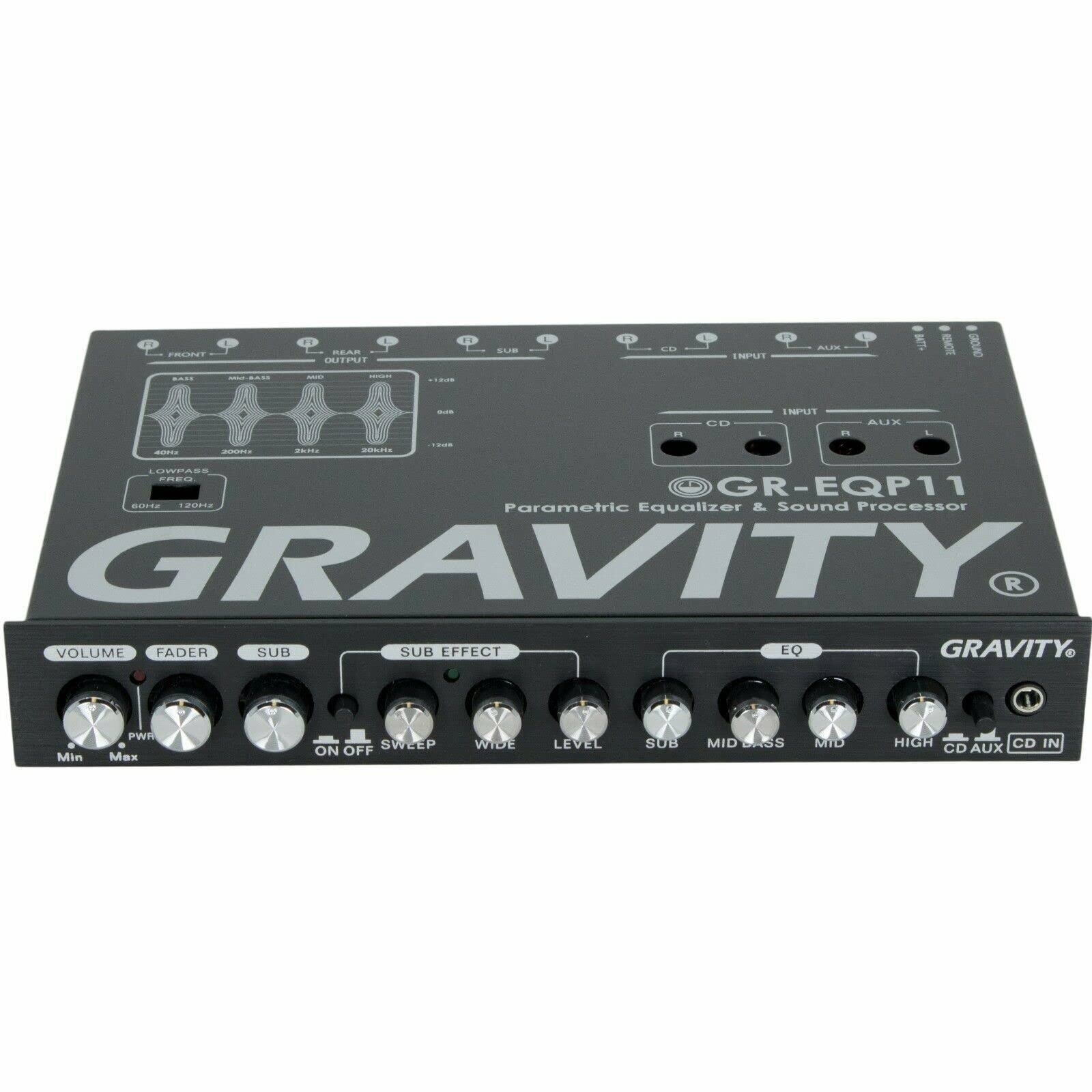 Gravity Gr Eqp11 Digital Bass Machine 1/2 Din 9V 4 Way Car Parametric Equalizer W/Front, Rear + Sub Output And Night Illumination