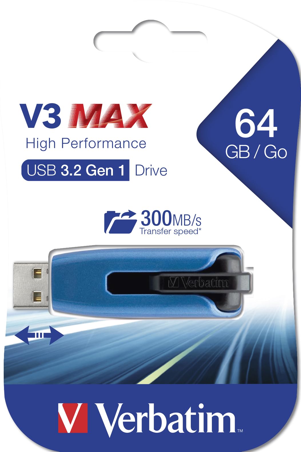 Verbatim Store N Go V3 Max Usb 3.0 Drive (49807), Black, Blue