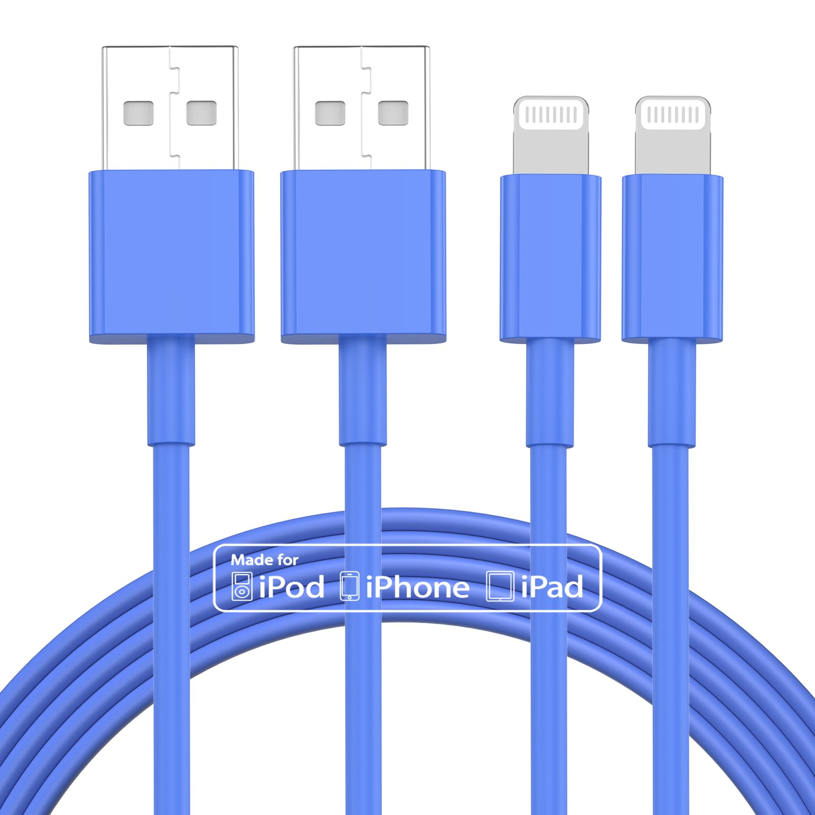 2Pack 10Ft Iphone Charger, [Apple Mfi Certified] Long Iphone Charger Cord 10 Ft, Apple Lightning To Usb Cable, 10 Foot Fast Charging Cords For Iphone Charger 14/13/12/11/13 Pro/13 Max/X/Xs/Xr/Xs,Blue