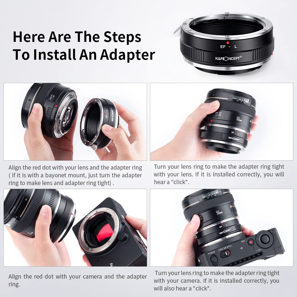 K&F Concept Lens Mount Adapter Eos L Manual Focus Compatible With Canon (Ef/Ef S) Lens To L Mount Camera Body
