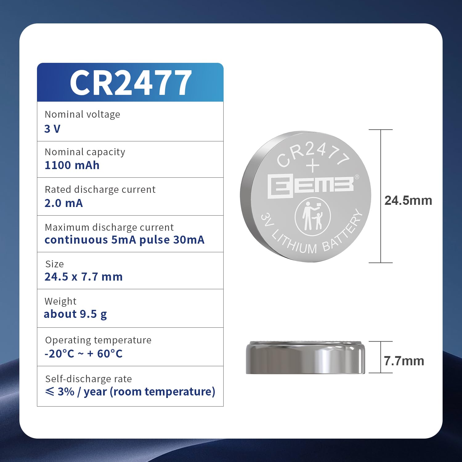 Eemb 10 Pack Cr2477 Battery 3V Lithium Battery Button Coin Cell Batteries 2477 Battery Dl2477, Ecr2477 For Electronic Candle, Li