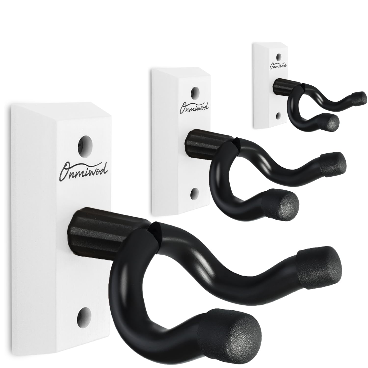 Onmiwod Guitar Wall Mount 3 Pack, White Hardwood Guitar Hanger, U Shaped Guitar Wall Hanger Mount, Guitar Holder Hook Stand Wall