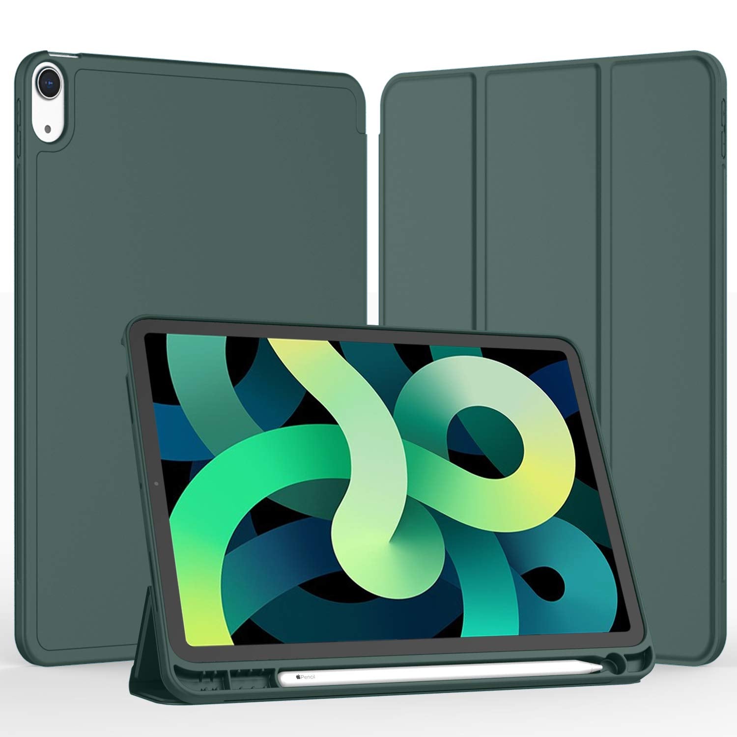 Imieet Ipad Air 11 Inch Case 2024 (6Th Generation), Ipad Air 5Th Generation Case 2022/4Th Generation Case 2020 10.9 Inch With Pencil Holder, Trifold Stand Smart Case (Midnight Green)