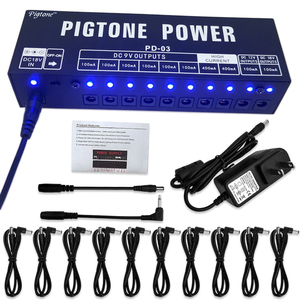 Pigtone Guitar Effect Pedal Power Supply 10 Isolated Dc Outputs Suitable For 9V/12V/18V 100Ma 400Ma Short Circuit And Overcurren