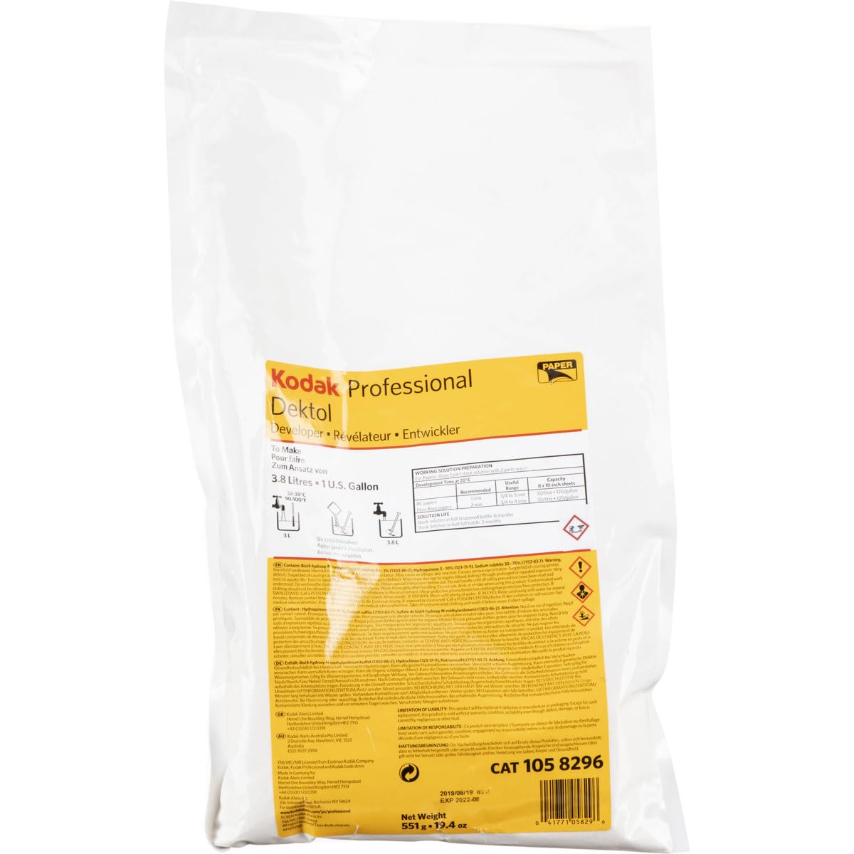 Kodak Professional Dektol Black & White Paper Powder Developer, Makes 1 Gallon