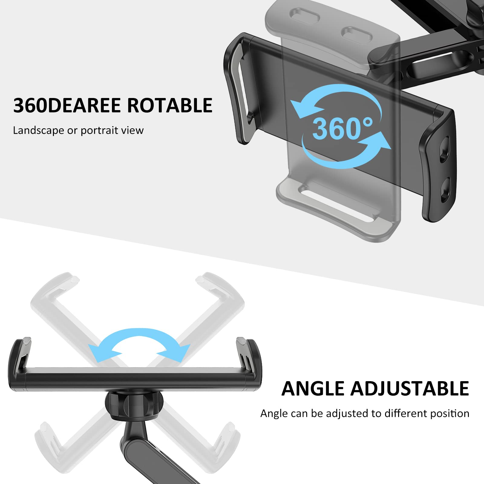 Uniwit Car Headrest Backseat Mount, 360 Rotating Adjustable Car Backseat Headrest Tablet/Phone Holder, Compatible For All 4-11 T