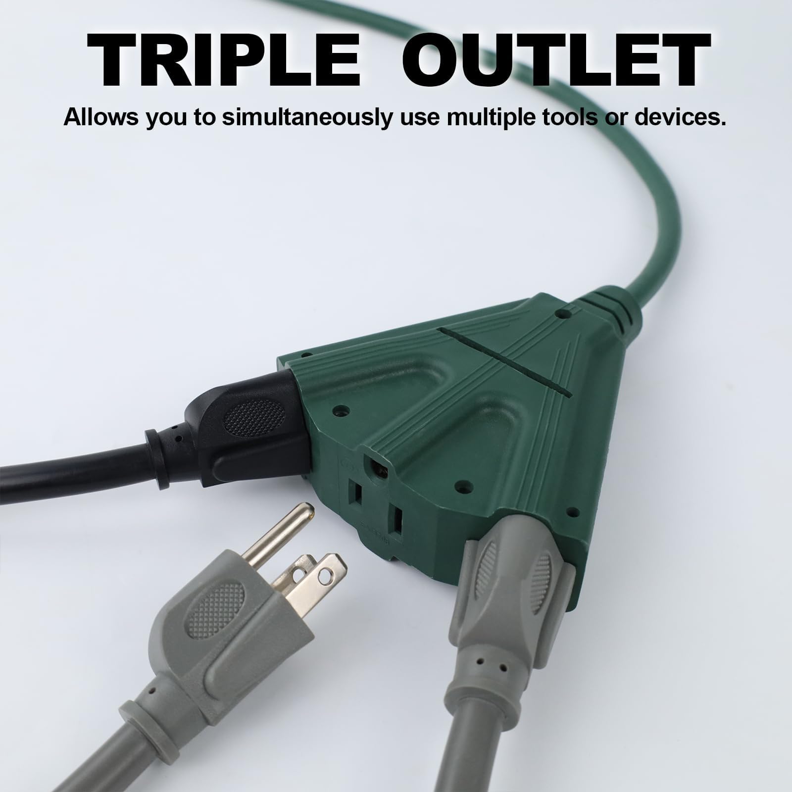 Ep 2 Pack 10 Ft Outdoor Extension Cord With 3 Electrical Power Outlets   16/3 Sjtw Green Cable With 3 Prong Grounded Plug For Sa