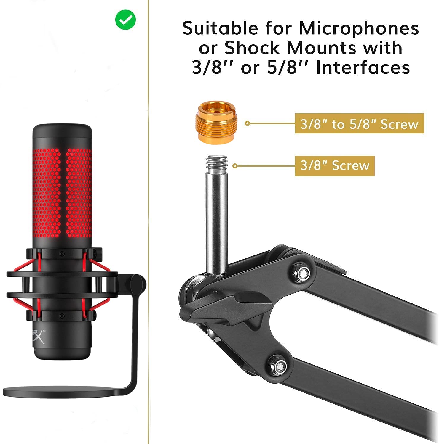 Boom Scissor Arm For Hyperx Quadcast S Microphone Desk Mount Stand - Thumbnail 2