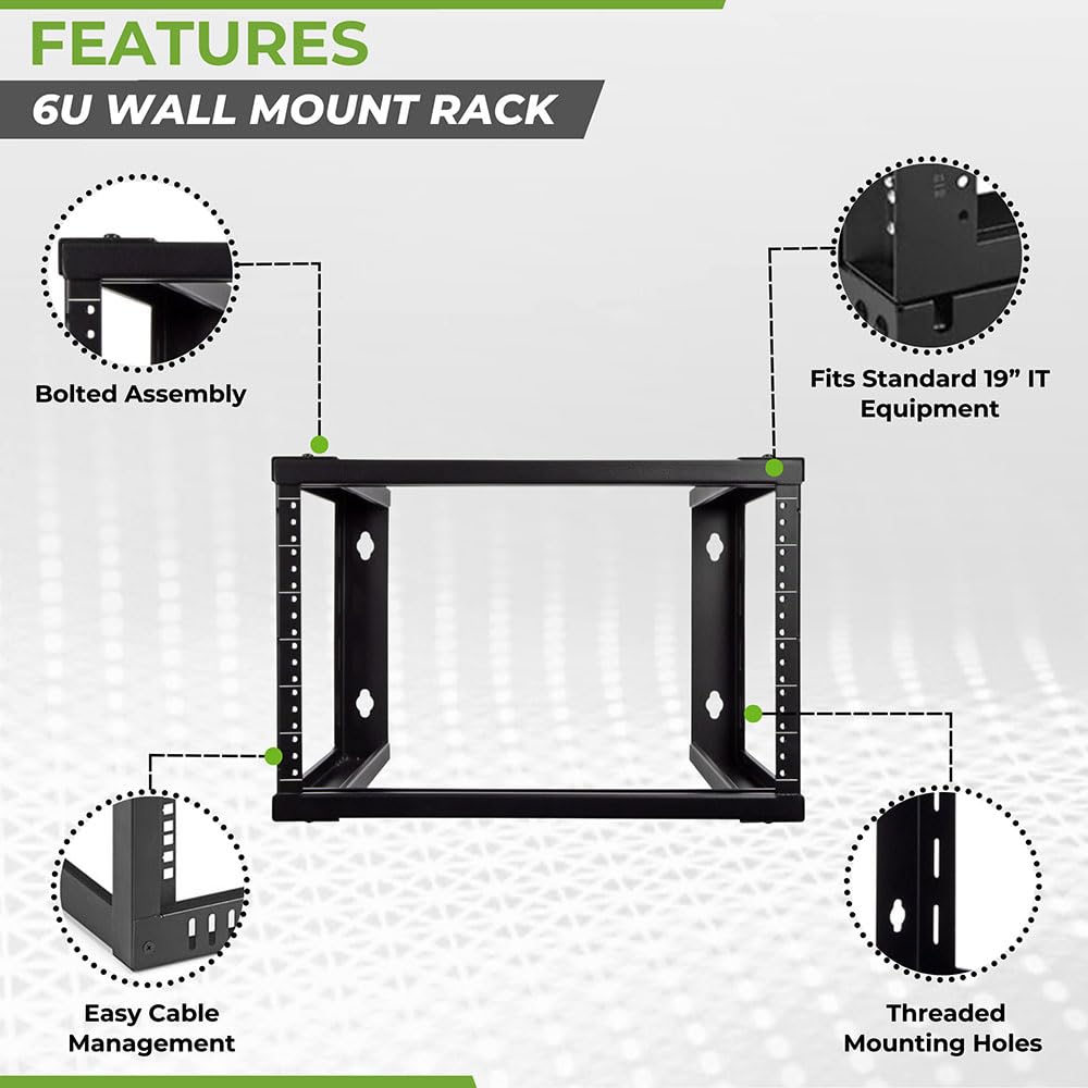 Navepoint 6U Wall Mount Rack   6U Server Rack For 19 Inch It Equipment Open Frame Rack   6U Network Rack For Av & Server Equipme