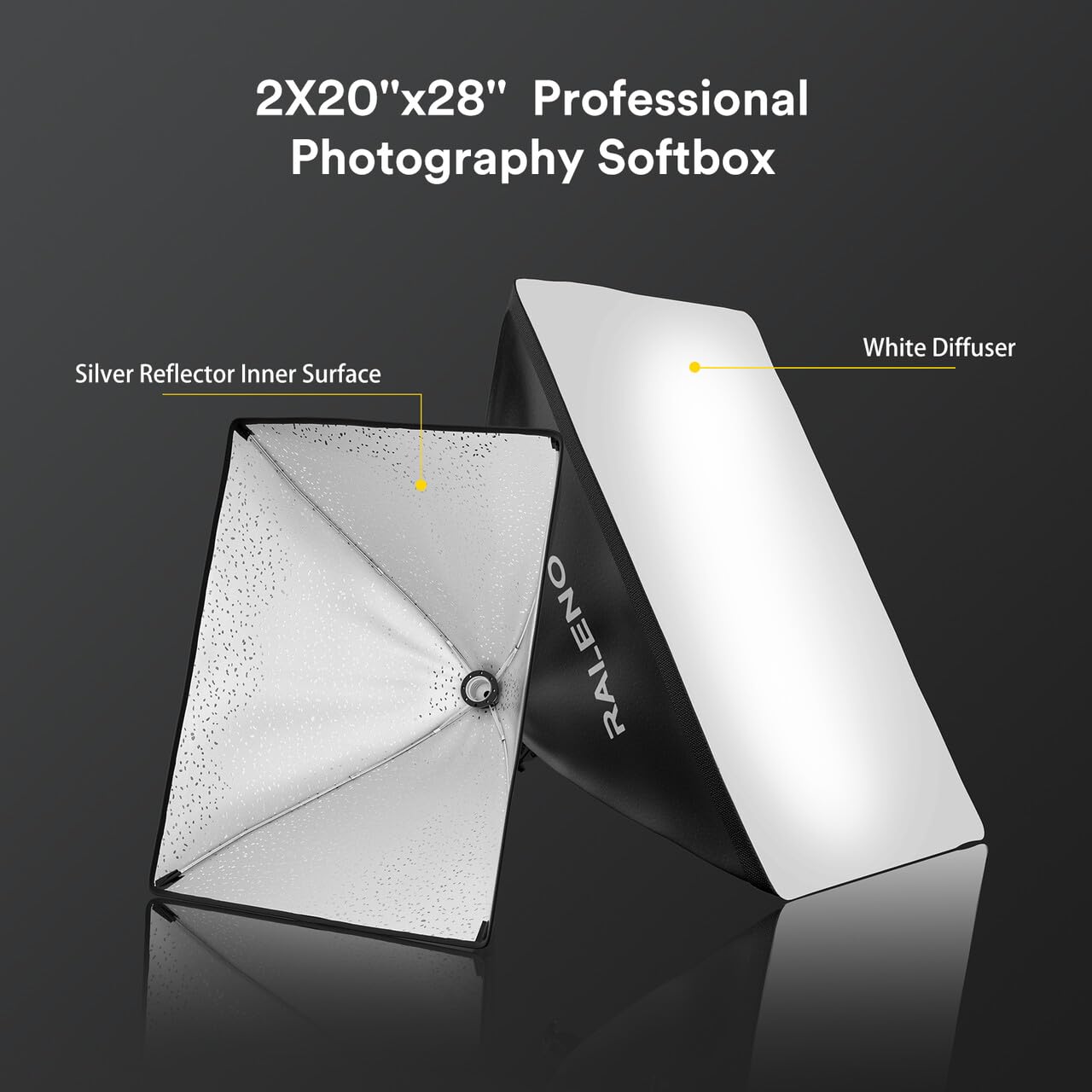 Raleno Softbox Lighting Kit, 20X28 Inch Softbox Photography Lighting With Led Bulbs(50W | 5500K | Tlci=97), Streaming Lighting For Video Rcording Photoes Portraits Youtube | Model: Ps40