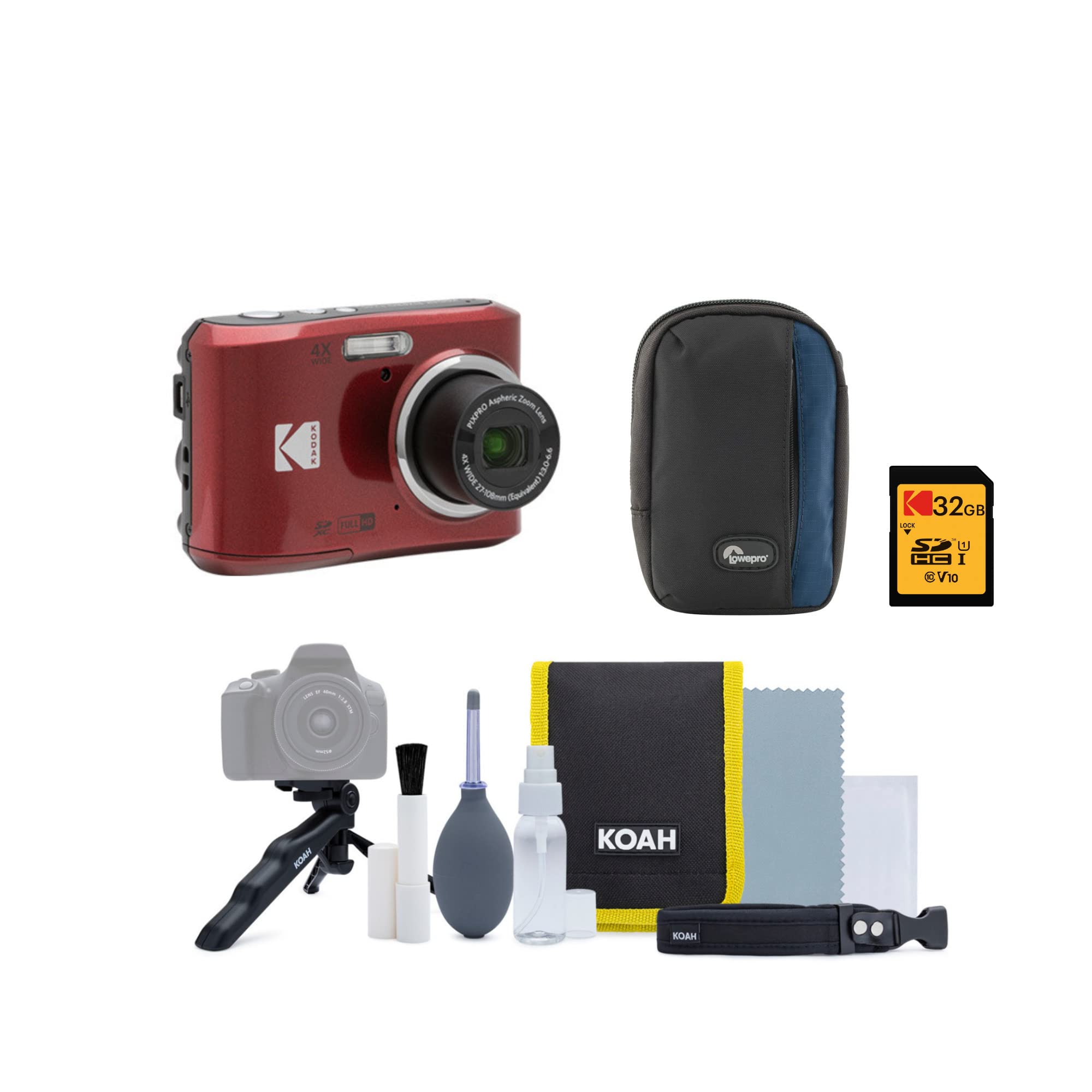 Kodak Pixpro Friendly Zoom Fz45 Wh 16Mp Digital Camera With 4X Optical Zoom 27Mm Wide Angle And 2.7' Lcd Screen (Red) Bundle Wit