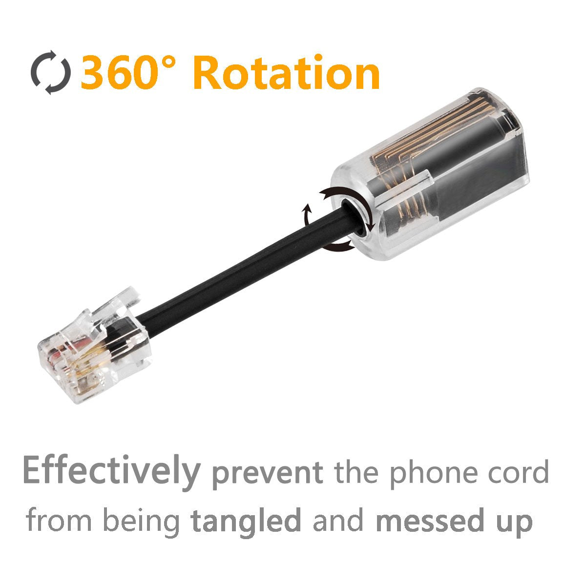 Uvital Telephone Cord Detangler, Anti Tangle Telephone Handset Cable 360 Degree Rotating Landline Swivel Cord Untangler Black (6