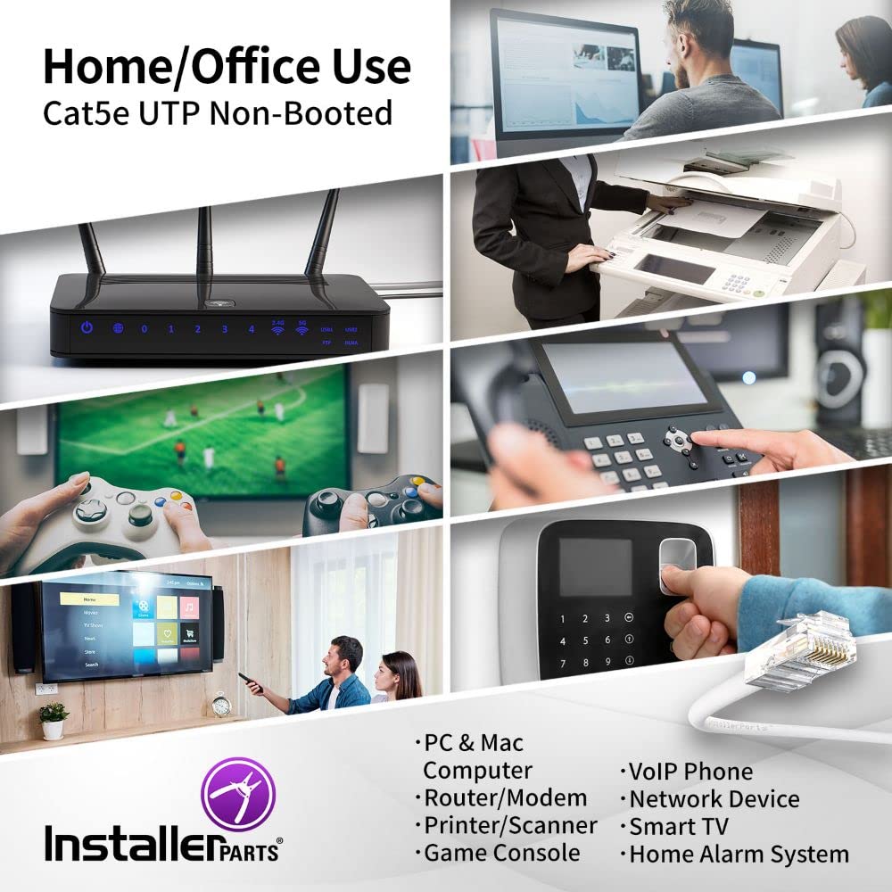 Installerparts (10 Pack Ethernet Cable Cat5E Cable Utp Non Booted 2 Ft   White   Professional Series   1Gigabit/Sec Network/Inte