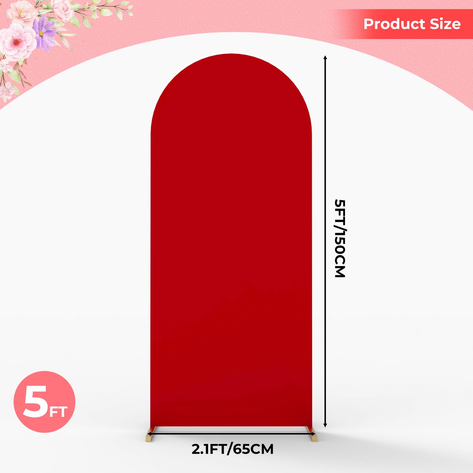 Babenest 5Ft Red Wedding Arch Cover, Spandex Fitted Arch Backdrop Cover For Photography, Round Top Chiara Stand Cover For Party