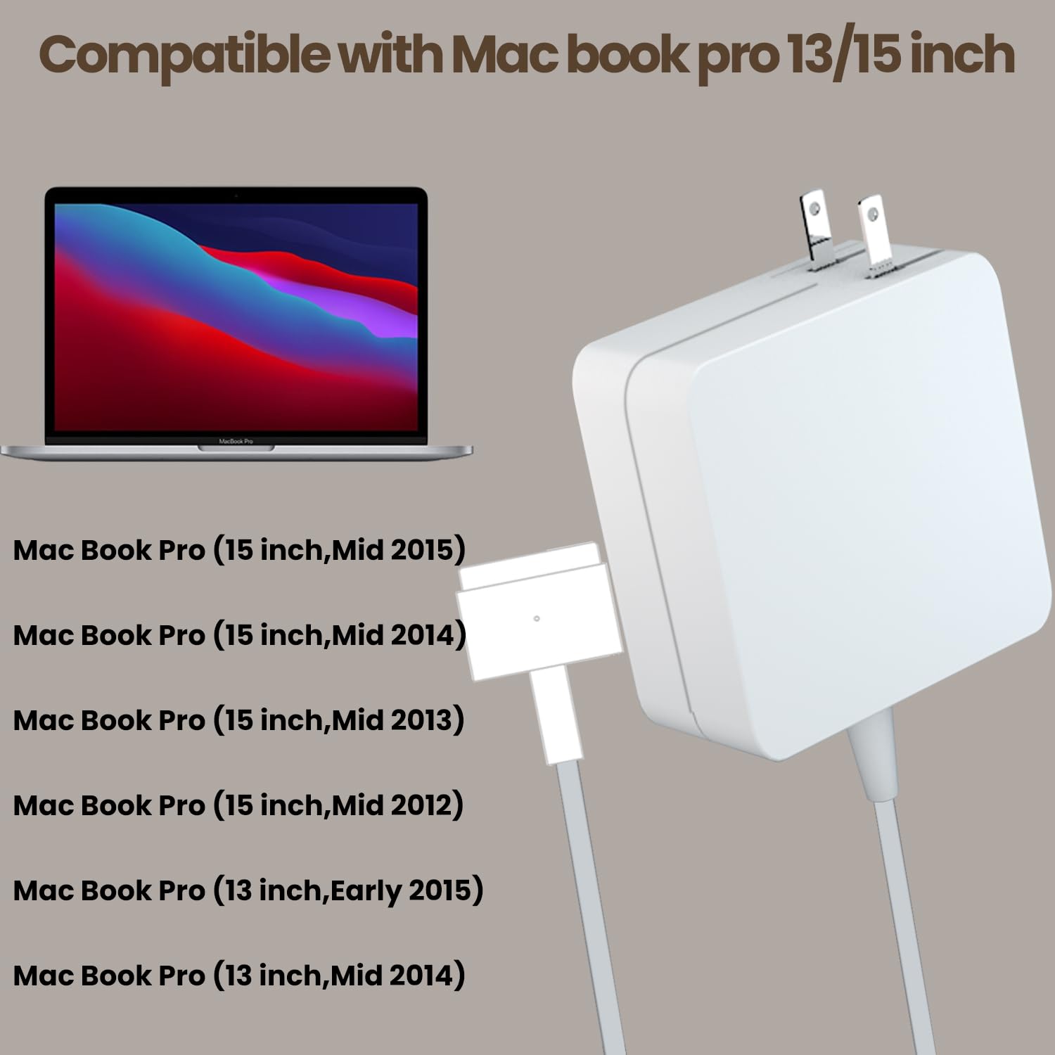 Mac Book Pro Charger, Ac 85W 2 T Tip Power Adapter Compatible With Macbook Pro 13 Inch And 15 Inch Retina After Mid 2012
