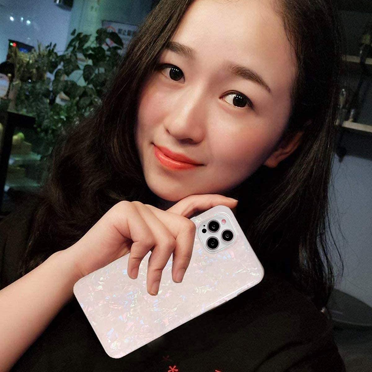 J.West For Iphone 12 Pro Max Case 6.7'', Cute Ultra Thin Luxury Sparkle Translucent Clear Opal Pearly [Tinfoil Series] Macaron C