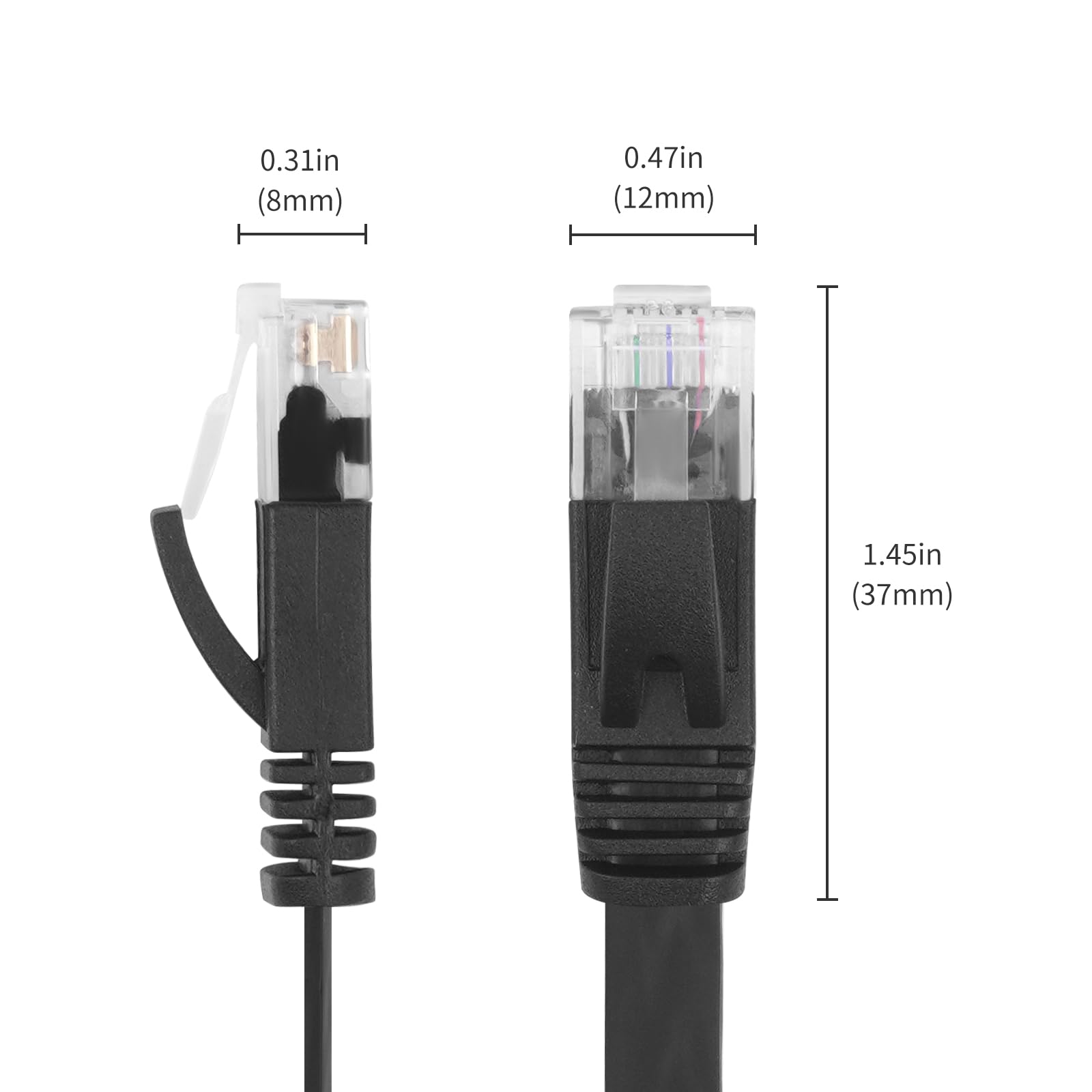 Rexus Retractable Cat 6 Flat Ethernet Network Cable 3.3 & 6.6 Ft Combination, 10 Gigabit High Speed Lan Wires Internet Patch Cab