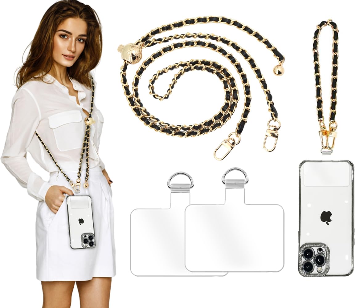 Turkalla 2Pcs Universal Phone Lanyard & Wrist Strap, Adjustable Crossbody Strap with 2 Tether Tab for Most Phones