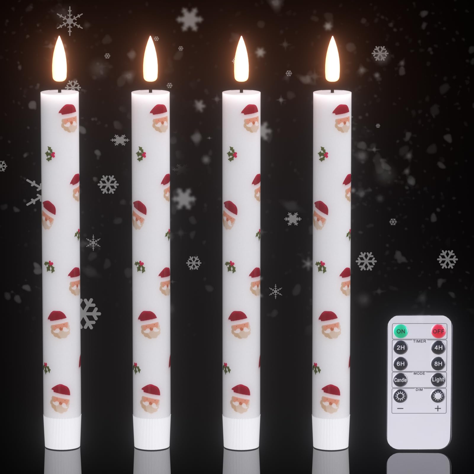 DRomance Santa Flameless Taper Candles Battery Operated with Remote and Timer, Real Wax 3D Wick Flickering LED Taper Candles Din
