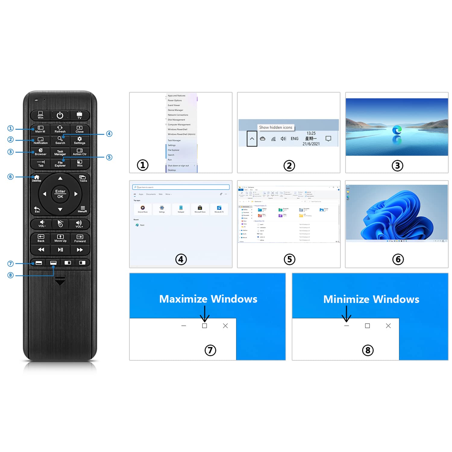 PEPPER JOBS W10 GYRO Air TV Remote with QWERTY Keyboard, LED Backlit, 6-Axis Gyro for Windows 11/10, Mini PC Controller