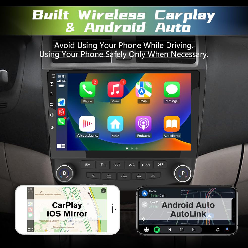 Android 13 [2Gb+32Gb] Car Radio Compatible For Honda Accord 2003 2007, 10 Inch Touch Screen With Gps/Fm/Wifi/Usb/Swc,Support Wir