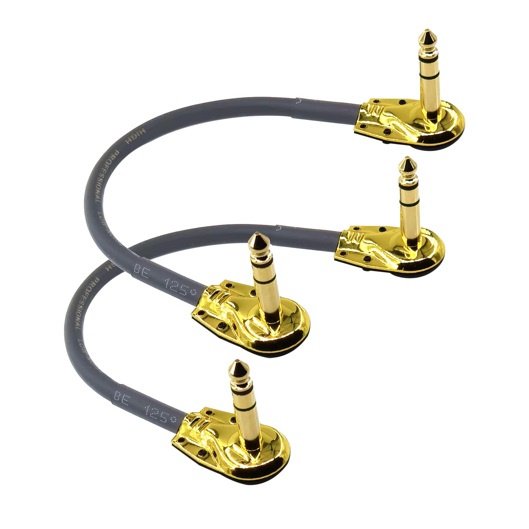 WJSTN 1/4 inch Right Angle TRS Stereo Dual Channel Guitar Flat Patch Cable Low Profile Pancake Design 6 inch 2 Pack (6 inches)