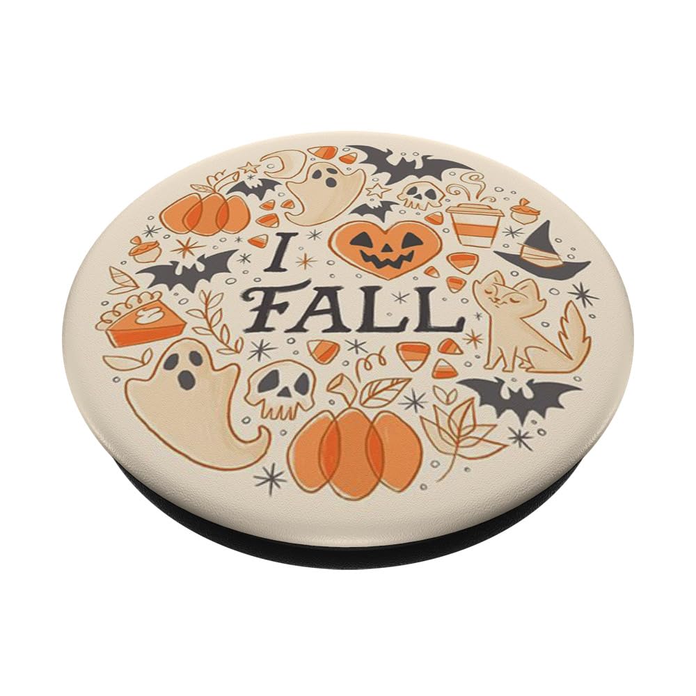 I Love Fall Season Pumpkin Cat Boo Skull Halloween Themed Popsockets Standard Popgrip