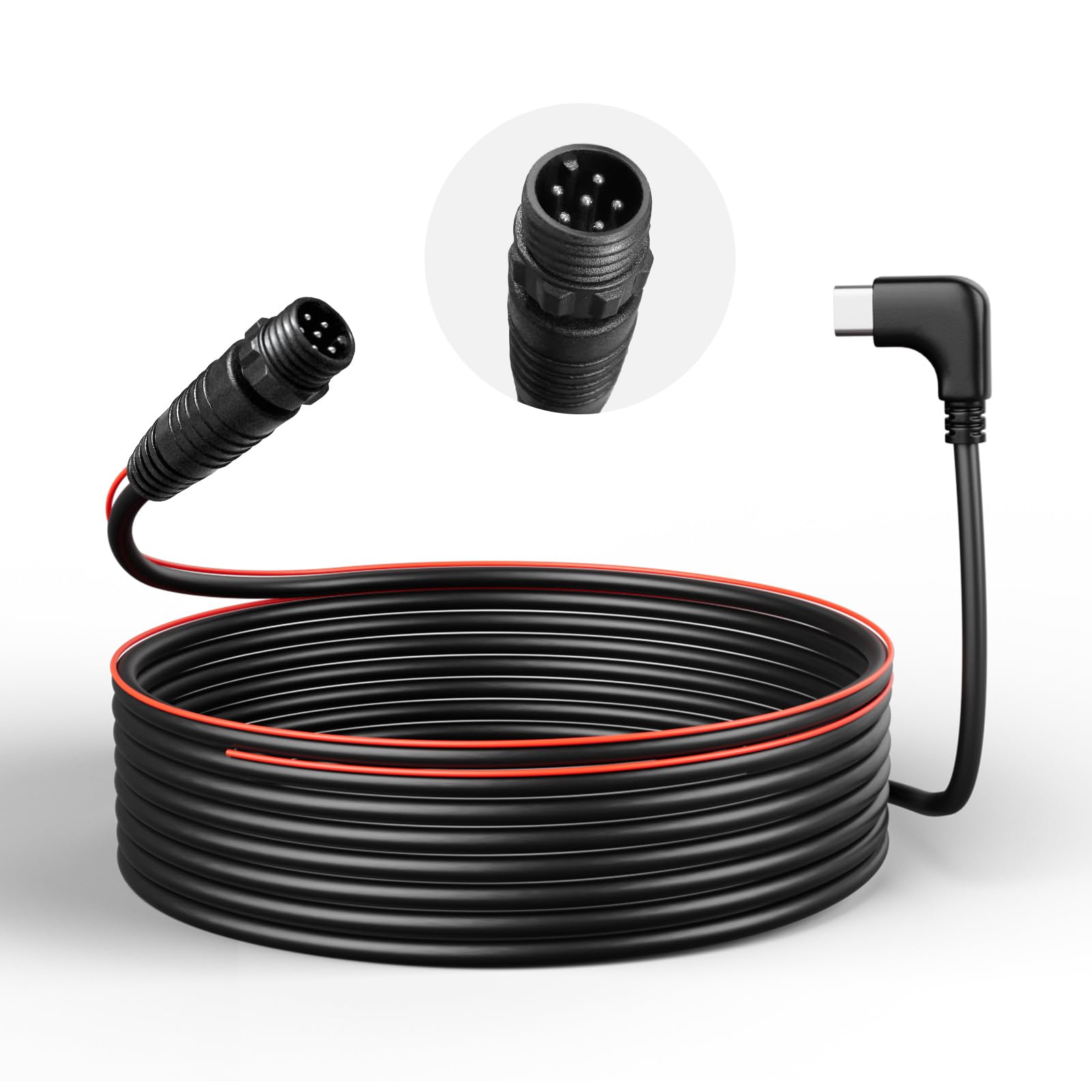 WOLFBOX 33ft Threaded 6Pin USBC Rear Camera Replacement Cable, IP67