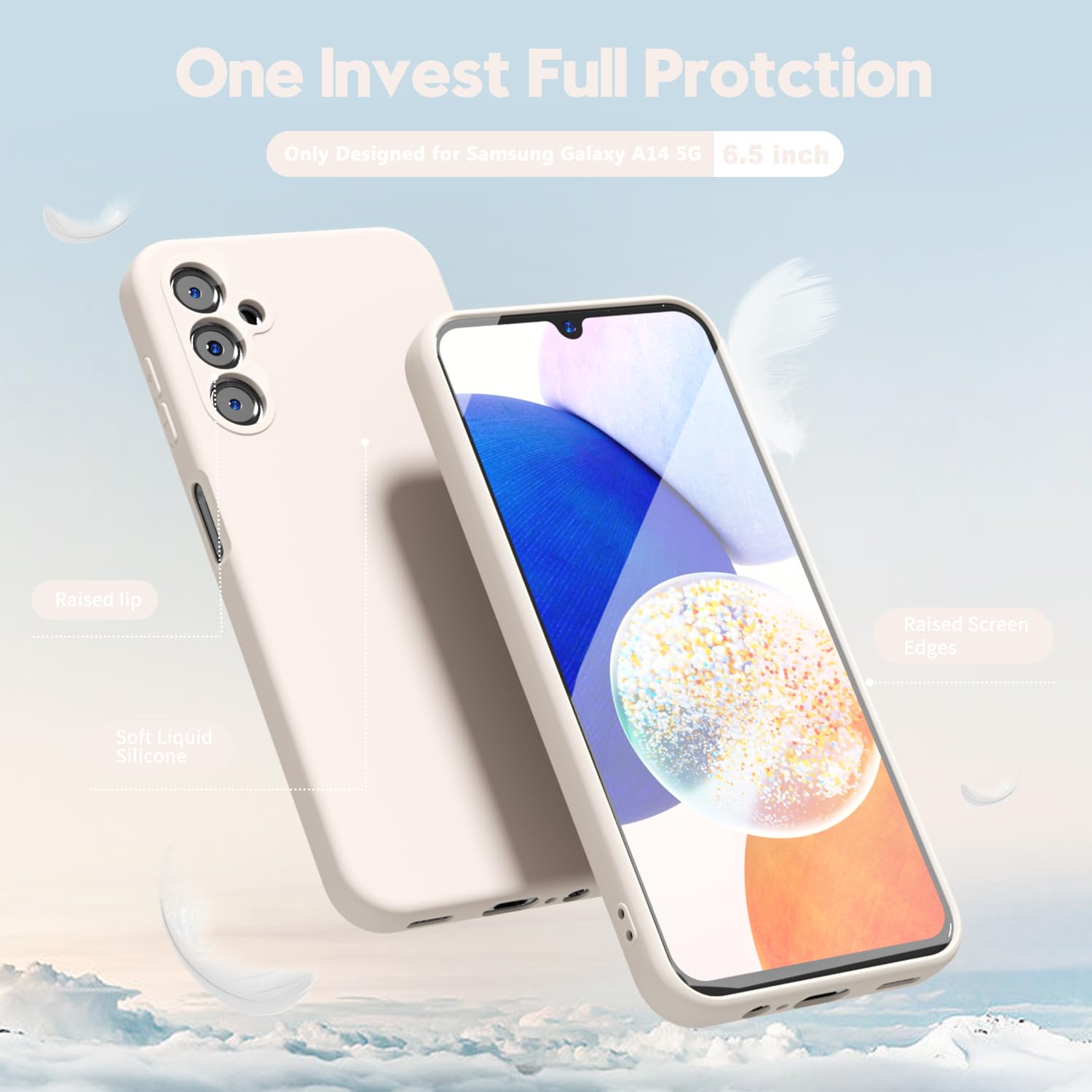 Oakxco For Samsung Galaxy A14 5G Phone Case Liquid Silicone, Cute Thin Slim Soft Rubber Tpu Plain Smooth Gel Cover For Women Gir