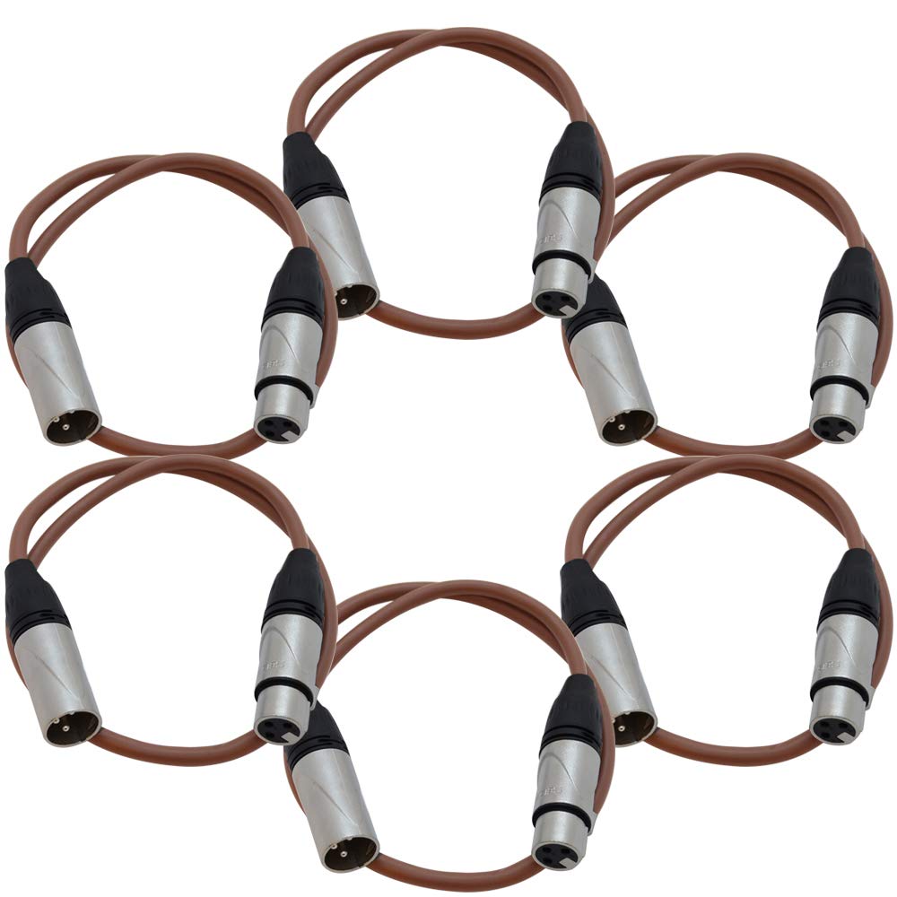 Seismic Audio Saxlx-2Brown-6Pack - 6 Pack Of 2 Foot Brown Xlr Patch Cables - Microphone Cords - Male To Female Xlr Cables - 2'