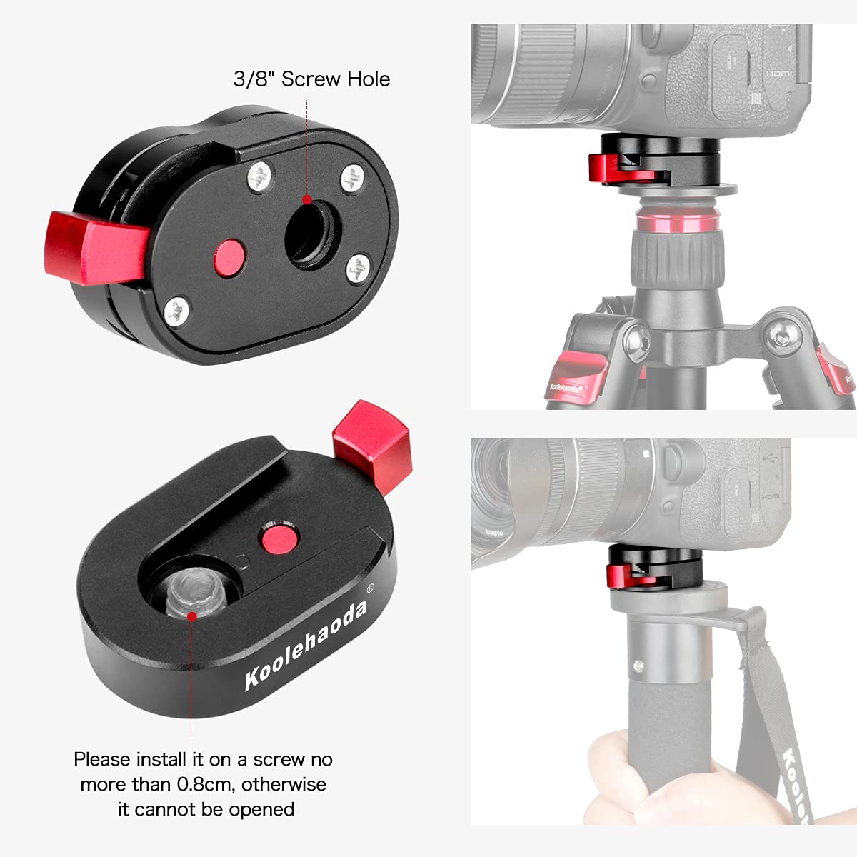 Koolehaoda Mini Quick Release Plate System With 1/4 '' Screw For Camera Tripod, Gimbal, Monopods,Video Monitors, Magic Arm, Flas