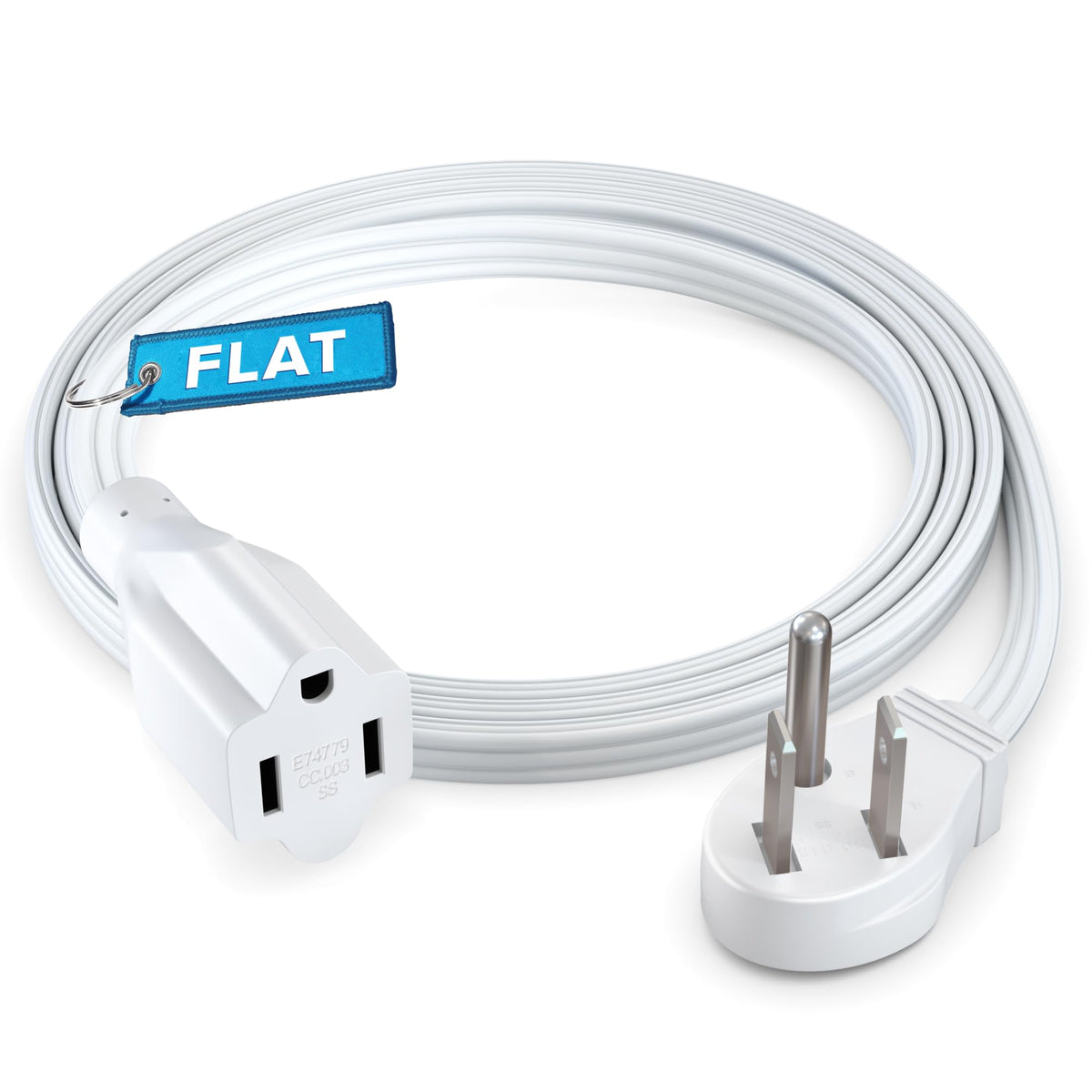 Maximm Extension Cord (3 Feet) 1 Outlet Flat Wire, 3 Prong 45 Angled Flat Plug, 16 Awg Power Cord   Ul Certified (White)