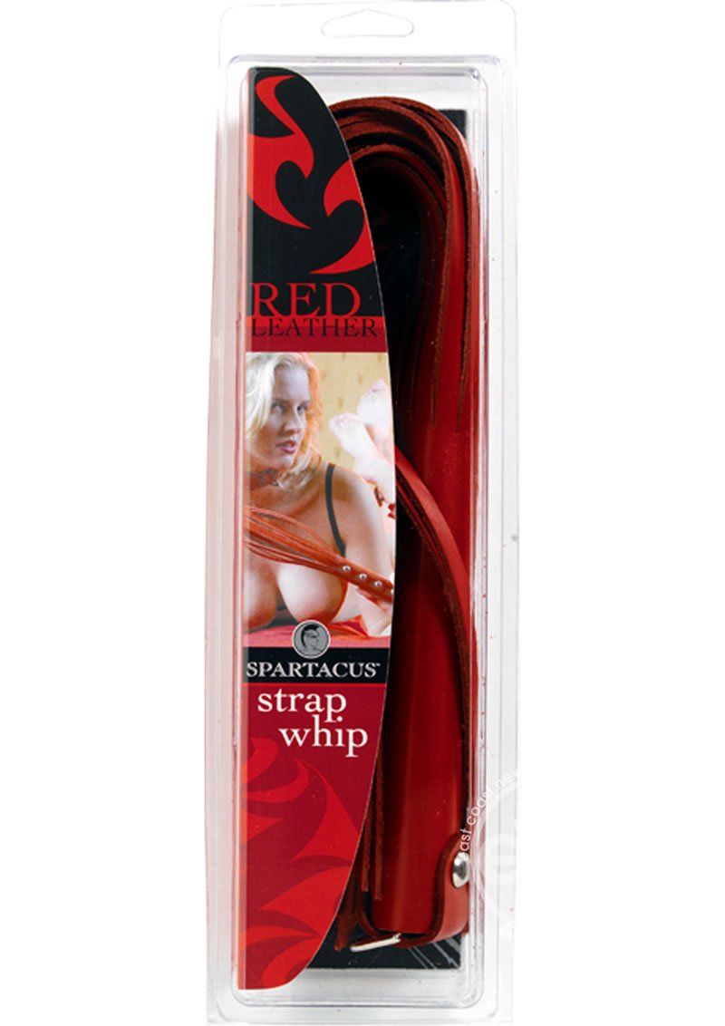 Spartacus Leather Strap Whip, Red, 20 Inch