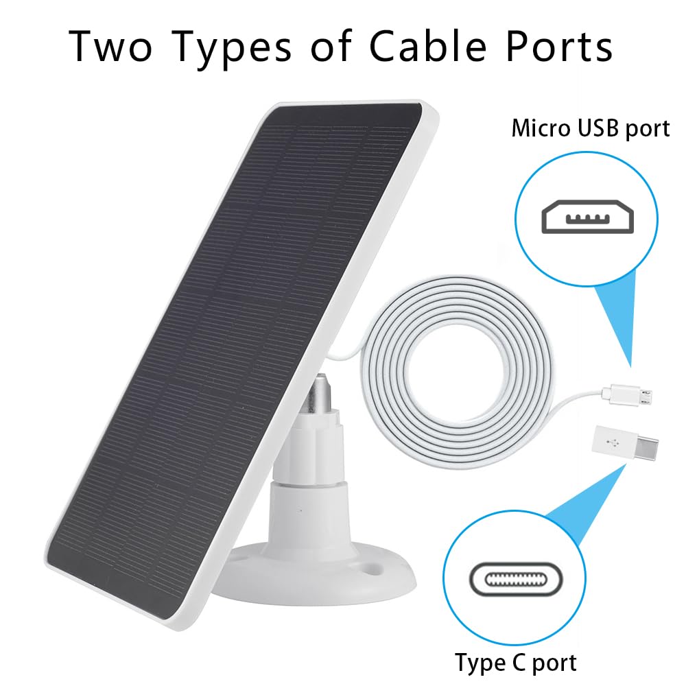 Tekcam Solar Panel Compatible With Wyze Battery Cam Pro, 2 Pack Solar Panel 4W With 10Ft Micro Usb Charging Extension Cable For Indoor/Outdoor Battery Powered Security Camera, Adjustable Wall Mount