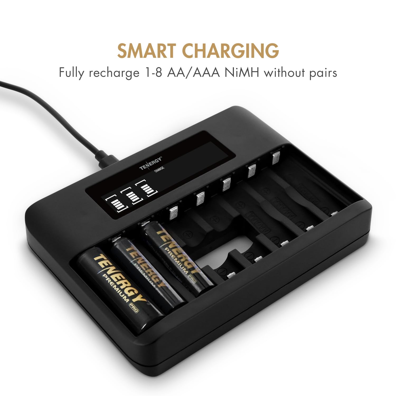 Tenergy Tn480U 8 Bay Lcd Display Fast Charger With 8 Pack Aa Premium Pro Rechargeable Batteries