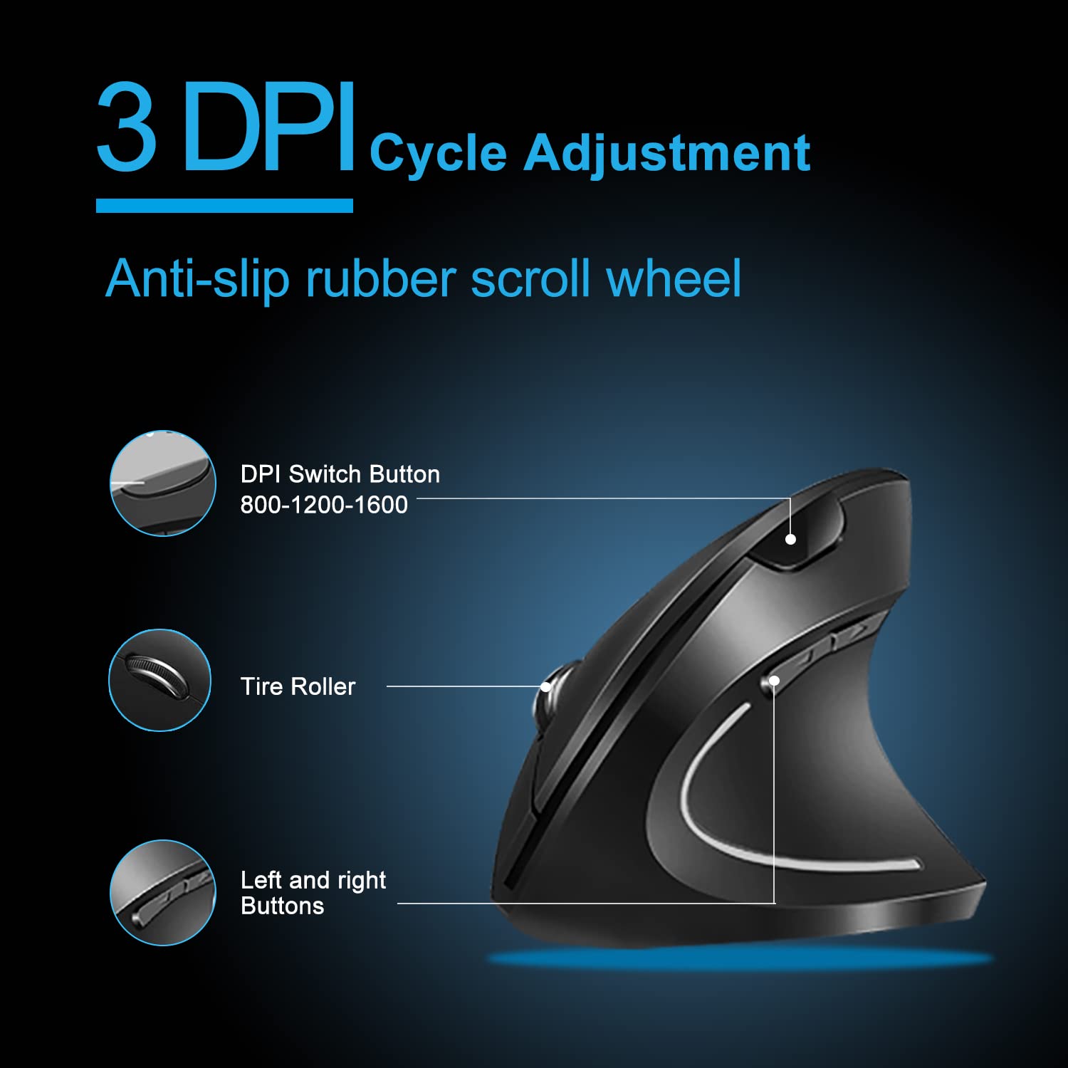 Vassink Wireless Mouse Ergonomic Mouse Rechargeable Vertical Optical Mice With Usb Receiver, 6 Buttons 2.4Ghz Adjustable Dpi 800