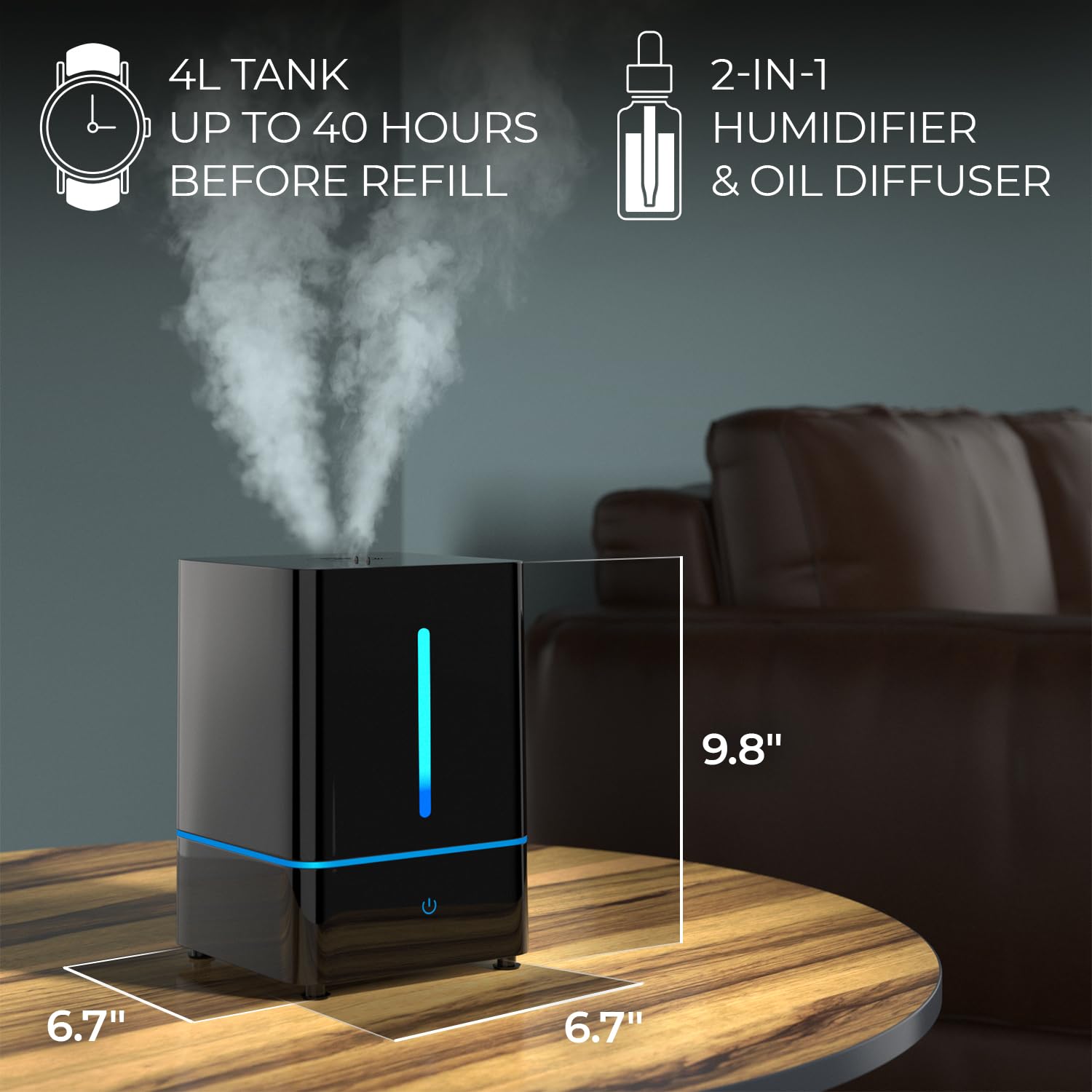 Everlasting Comfort: Cool Mist Humidifier For Bedroom 4L   Large Room, Filterless Humidifier With Essential Oil Diffuser, Easy C