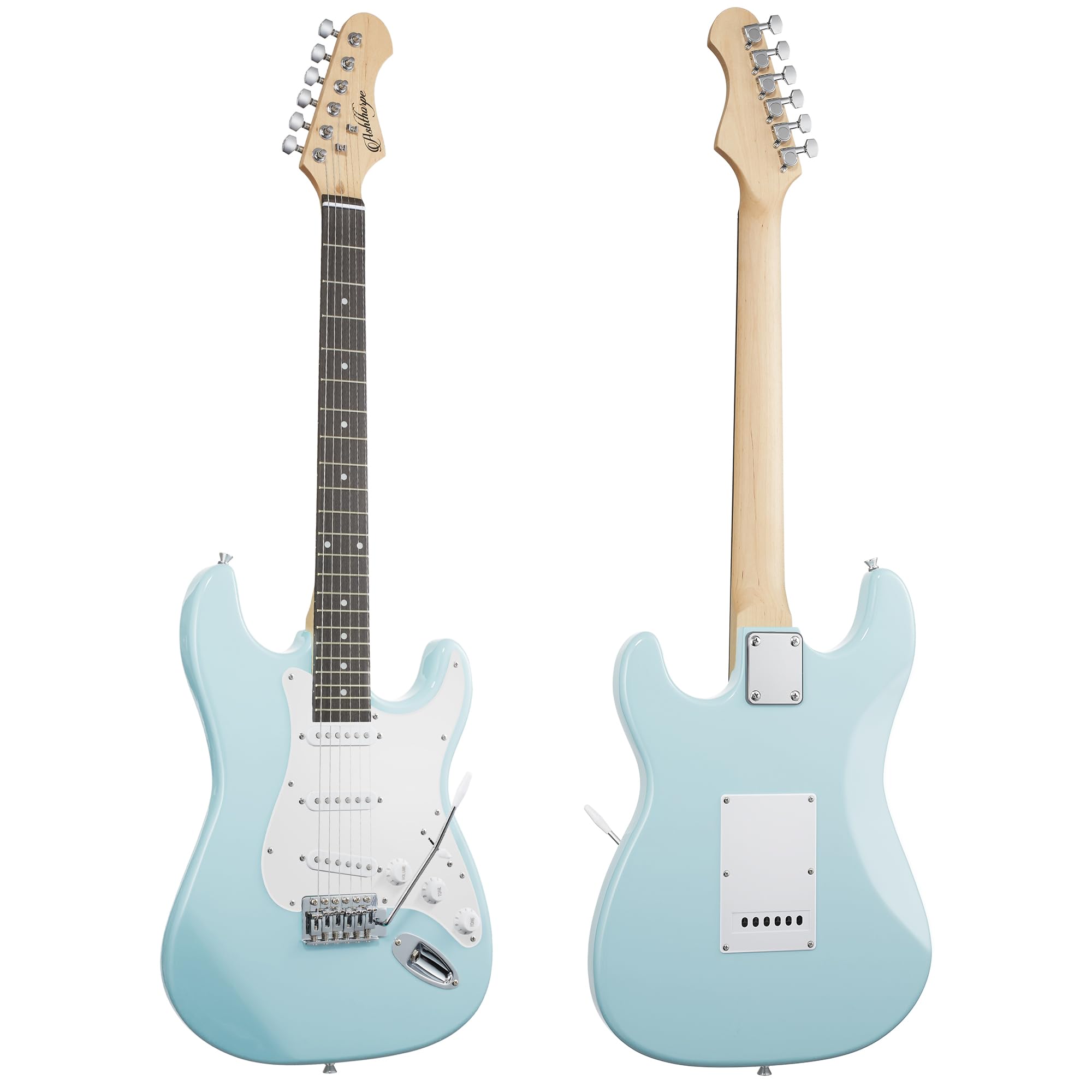 Ashthorpe 39 Inch Electric Guitar (Light Blue Silver), Full Size Guitar Kit With Padded Gig Bag, Tremolo Bar, Strap, Strings, Ca