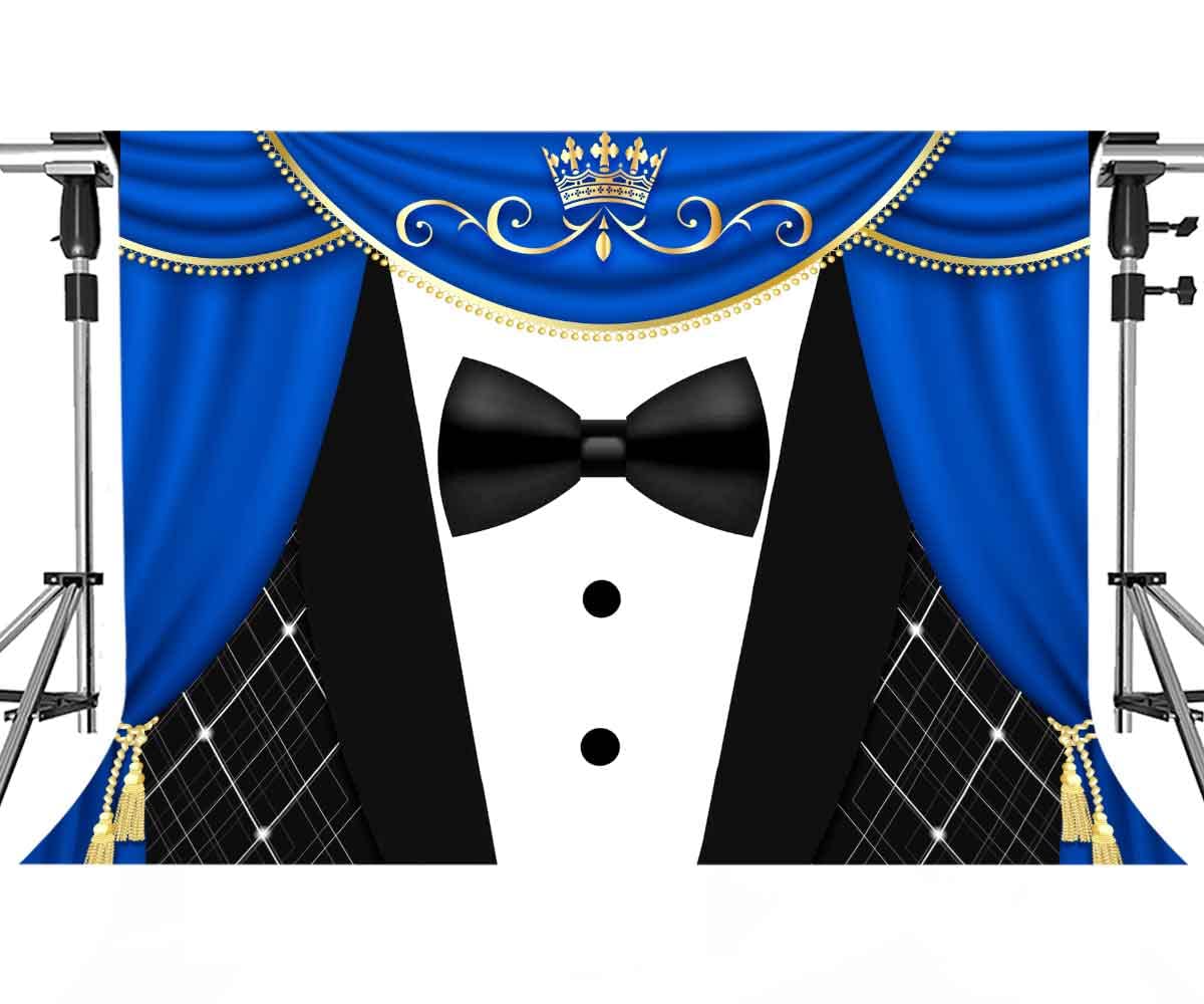 Meetsioy Black Tuxedo Backdrop For Father'S Day Decorations Crown Gentleman Photo Background Blue Curtain Studio Prop Banner Gen