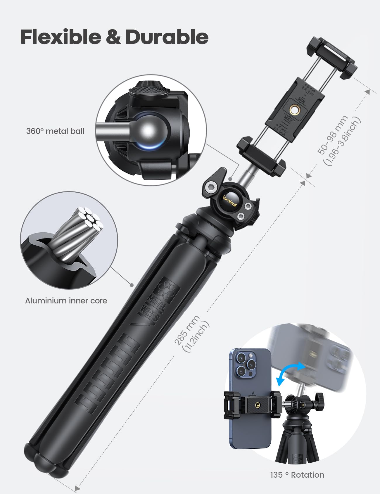 Lamicall Tripod For Iphone   3 In 1 Flexible Phone Tripod With Wireless Remote   Iphone Tripod Stand For Video Recording Vloggin