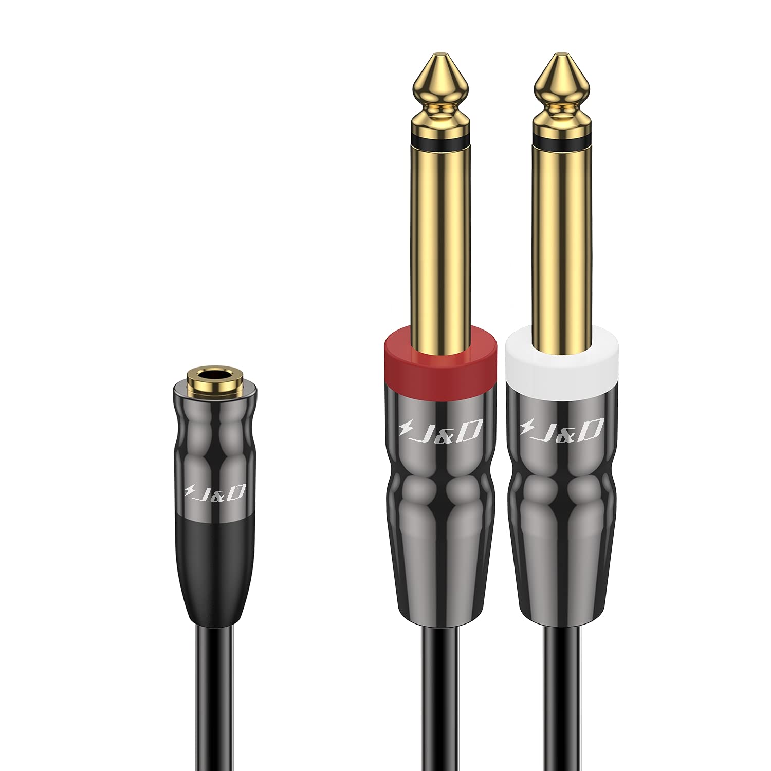 J&D 3.5mm TRS to Dual 1/4 in TS Cable, Heavy Duty 3.5 mm to 2 x 6.35 mm Cable 3.5 mm 1/8 Female to 1/4 Male Cord for Mixer Guita