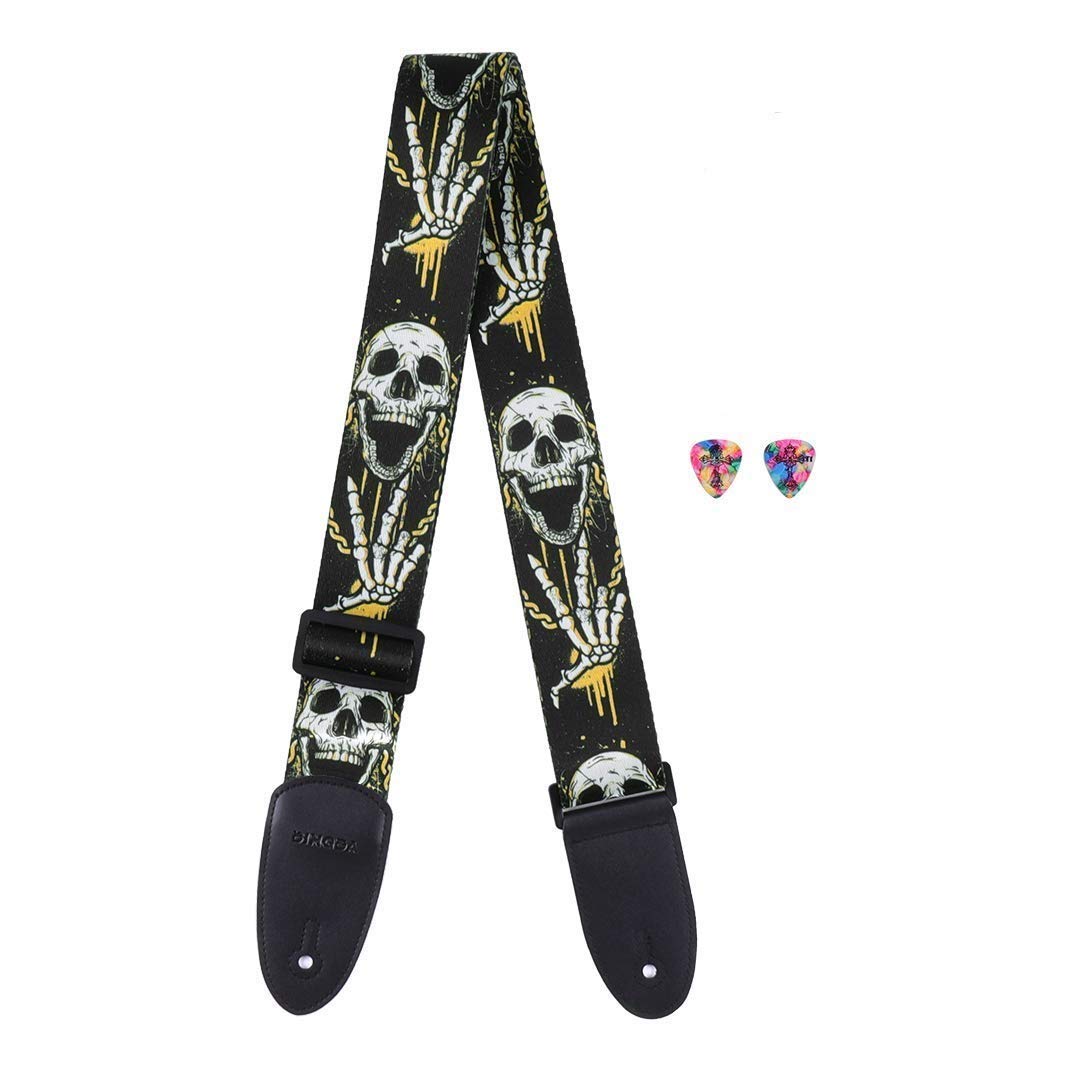 SG Musical Guitar Strap for Bass, Electric & Acoustic Guitars Includes 2 Picks